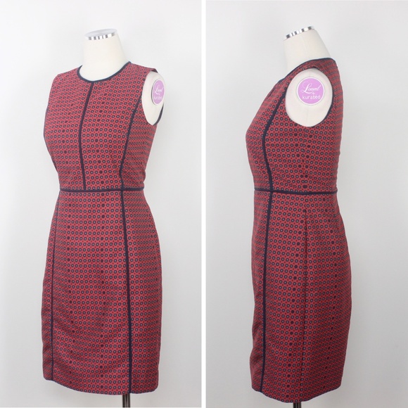 J.Crew Dress Red Paneled Sheath Piping Blue Knee 0 - Picture 6 of 8